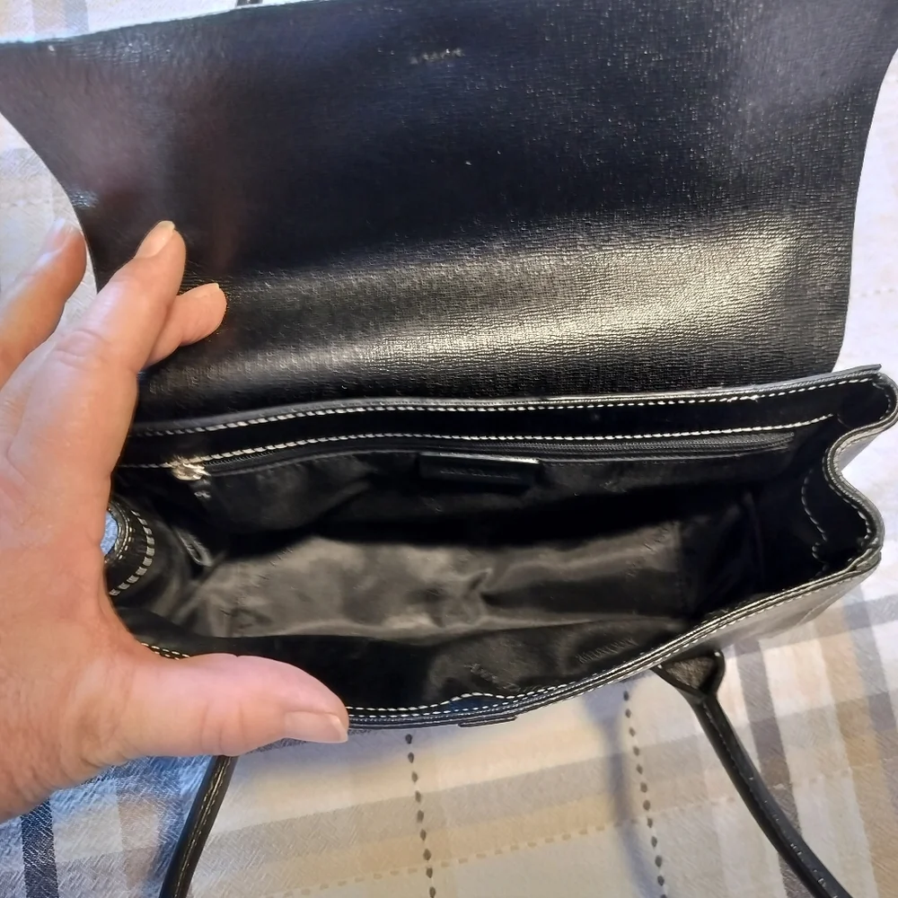 Ann Taylor Leather faux croc buckle bag Black Y2K vintage classic - Picture 9 of 10
